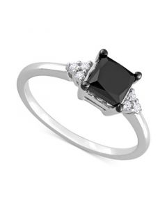 Black Diamond (3/4 ct. t.w.) & White Diamond (1/4 ct. t.w.) Princess-Cut Engagement Ring in 14k White Gold