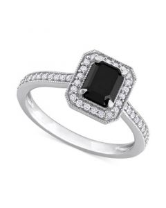 Black Diamond (1 ct. t.w.) & White Diamond (1/4 ct. t.w.) Emerald-Cut Engagement Ring in 14k White Gold