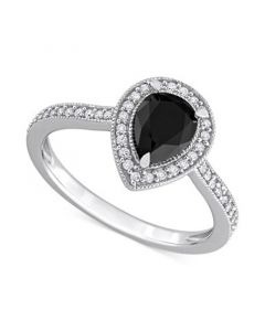 Black Diamond (1 ct. t.w.) & White Diamond (1/4 ct. t.w.) Pear-Cut Halo Engagement Ring in 14k White Gold