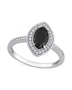 Black Diamond (1 ct. t.w.) & White Diamond (1/4 ct. t.w.) Marquise-Cut Halo Engagement Ring in 14k White Gold