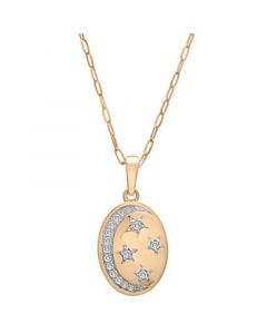 Diamond Moon & Stars Oval 18" Pendant Necklace (1/6 ct. t.w.) in 14k Gold, Created for Macy's