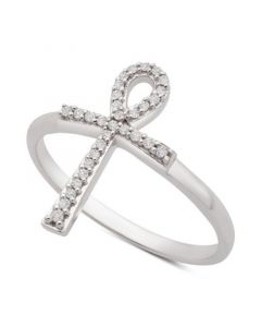 Diamond Ankh Cross Ring (1/10 ct. t.w.) in 14k White Gold, Created for Macy's