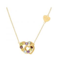 Multi-Gemstone Interlocking Hearts Mom 18" Pendant Necklace (1-1/6 ct. t.w.) in 14k Gold-Plated Sterling Silver