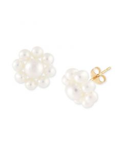 Cultured Freshwater Pearl (2-3/4 - 4-1/2mm) Flower Stud Earrings in 14K Gold