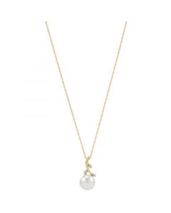 Cultured Freshwater Button Pearl (8mm) & Diamond Accent Vine 18" Pendant Necklace in 10k Gold