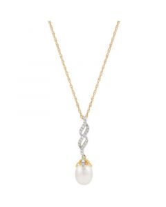 Cultured Freshwater Pearl (8mm) & Diamond (1/6 ct. t.w.) Twist 18" Pendant Necklace in 10k Gold