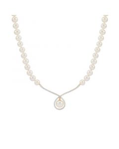 Cultured Freshwater Pearl (6 & 8-1/2mm) & Diamond (1/3 ct. t.w.) Fancy 17" Collar Necklace in 10k Gold