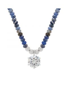 Sodalite & Cubic Zirconia Beaded Pendant Necklace in Sterling Silver, 15" + 3" extender