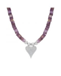 Amethyst (56-1/2 ct. t.w.) & Cubic Zirconia Bead Heart Pendant Necklace in Sterling Silver, 15" + 3" extender