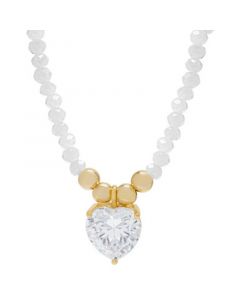 White Agate (61 ct. t.w.) & Cubic Zirconia Bead Heart Pendant Necklace in 14K Gold-Plated Sterling Silver, 15" + 3" extender