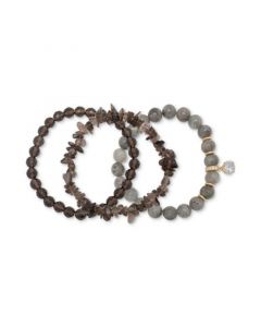 3-Pc. Set Labradorite, Smoky Quartz, & Cubic Zirconia Stretch Bracelets in 14k Gold-Plated Sterling Silver