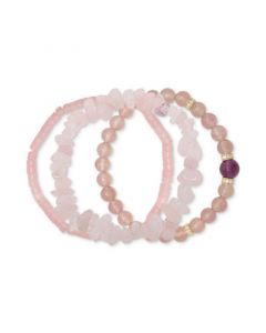 3-Pc. Set Strawberry Quartz, Rose Quartz, Cubic Zirconia & Amethyst Stretch Bracelets in 14k Gold-Plated Sterling Silver