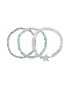 3-Pc. Set Amazonite & Cubic Zirconia Starfish Stretch Bracelets in Sterling Silver