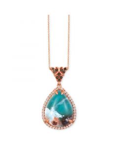 Peacock Aquaprase (31-1/3 ct. t.w.), Vanilla Topaz (3/4 ct. t.w.), & Chocolate Quartz (1/4 ct. t.w.) Teardrop Pendant Necklace in 14k Rose Gold, 18" + 2" extender