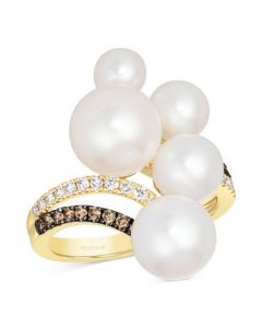 Vanilla Pearls (5-10mm) & Diamond (1/3 ct. t.w.) Cloud Cluster Ring in 14k Gold