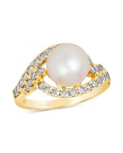 Vanilla Pearl (9mm) & Nude Diamond (3/4 ct. t.w.) Statement Ring in 14k Gold