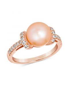 Strawberry Pearl (9mm) & Nude Diamond (1/3 ct. t.w.) Ring in 14k Rose Gold