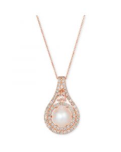 Vanilla Pearl (9mm), Peach Morganite (1/3 ct. t.w) & Nude Diamond (3/4 ct. t.w.) 18" Pendant Necklace in 14k Rose Gold