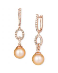 Strawberry Pearl (9mm) & Nude Diamond (1/2 ct. t.w.) Drop Earrings in 14k Rose Gold