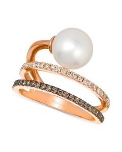 Vanilla Pearl (8mm) & Diamond (3/8 ct. t.w.) Coil Ring in 14k Rose Gold