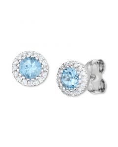 Aquamarine (1/2 ct. t.w.) & Diamond (1/8 ct. t.w.) Halo Stud Earrings in 14k White Gold