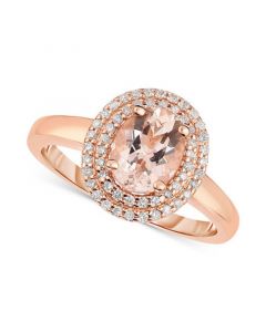 Morganite (1 ct. t.w.) & Diamond (1/5 ct. t.w.) Double Halo Ring in 14k Rose Gold