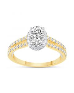 Diamond Oval Cluster Two Row Engagement Ring (1 ct. t.w.) in 14k Two-Tone Gold