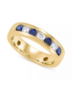 Men's Lab Grown Sapphire (1-1/6 ct. t.w.) & Lab Grown Diamond (3/4 ct. t.w.) Channel Band in 10k Gold