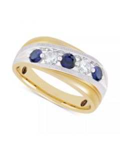 Men's Lab Grown Sapphire (3/4 ct. t.w.) & Lab Grown Diamond (3/8 ct. t.w.) Swirl Band in 10k Gold