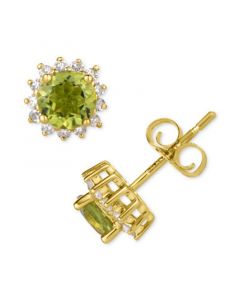 Peridot (1 ct. t.w.) & Diamond (1/5 ct. t.w.) Halo Stud Earrings in 14k Gold