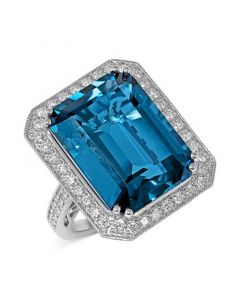 London Blue Topaz (24 ct. t.w.) & Diamond (7/8 ct. t.w.) Halo Statement Ring in 14k White Gold