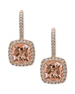 Morganite (5 ct. t.w.) & Diamond (5/8 ct. t.w.) Halo Leverback Drop Earrings in 14k Rose Gold