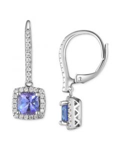 Tanzanite (1-3/4 ct. t.w.) & Diamond (1/3 ct. t.w.) Halo Leverback Drop Earrings in 14k White Gold