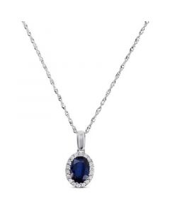 Sapphire (7/8 ct. t.w.) & Diamond (1/10 ct. t.w.) Oval Halo Pendant Necklace in 14k White Gold, 16" + 2" extender