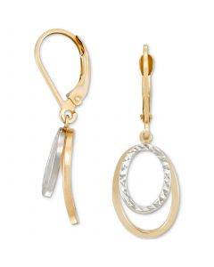 Textured & Polished Oval Leverback Drop Earrings in 10k Two-Tone Gold