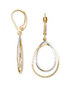 Textured Double Teardrop Leverback Drop Earrings in 10k Two-Tone Gold