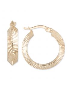 Textured Angular Small Hoop Earrings in 10k Gold, 7/8"