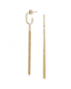 Long Tassel J-Hoop Drop Earrings in 10k Gold