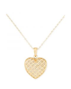 Textured Heart 18" Pendant Necklace in 10k Two-Tone Gold