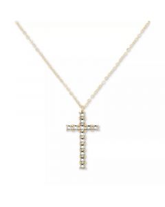 Diamond Beaded Cross 18" Pendant Necklace in 10k Gold