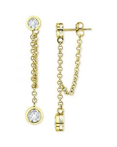 Cubic Zirconia Bezel Chain Front to Back Drop Earrings in 18k Gold-Plated Sterling Silver, Created for Macy's