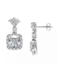 Cubic Zirconia Cushion Halo Drop Earrings in Sterling Silver, Created for Macy's