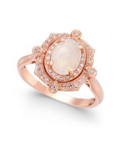 Aurora by EFFY® Opal (5/8 ct. t.w.) and Diamond (1/6 ct. t.w.) Oval Ring in 14k Rose Gold