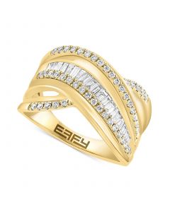 EFFY® Diamond Baguette & Round Multirow Crossover Ring (5/8 ct. t.w.) in 14k Gold