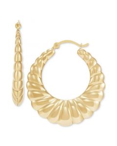 Scalloped Edge Tapered Medium Hoop Earrings in 10k Gold, 1-1/4"