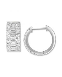 EFFY® Diamond Baguette & Round Small Huggie Hoop Earrings (1-1/5 ct. t.w.) in 14k White Gold, 0.625"