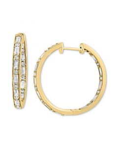 EFFY® Diamond Baguette & Round In & Out Small Hoop Earrings (1-1/5 ct. t.w.) in 14k Gold, 1"