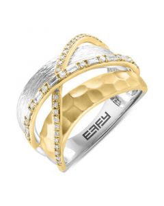 EFFY® Diamond Round & Baguette Crossover Statement Ring (1/3 ct. t.w.) in 14k Two-Tone Gold