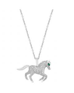 EFFY® Diamond (1/3 ct. t.w.) & Emerald Accent Horse 18" Pendant Necklace in 14k White Gold