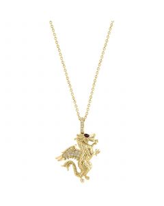 EFFY® Diamond (1/20 ct. t.w.) & Ruby Accent Dragon 18" Pendant Necklace in 14k Gold